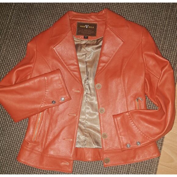 FABULOUS 100% Sheep Skin With Silk Lining Sunset Orange Sz XS - Picture 7 of 9